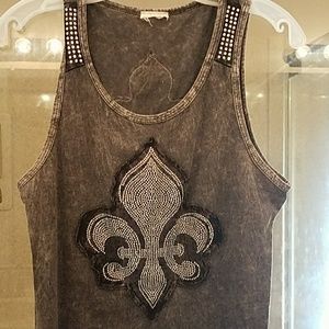 Black Vocal too with studded fleur Dr lis pattern